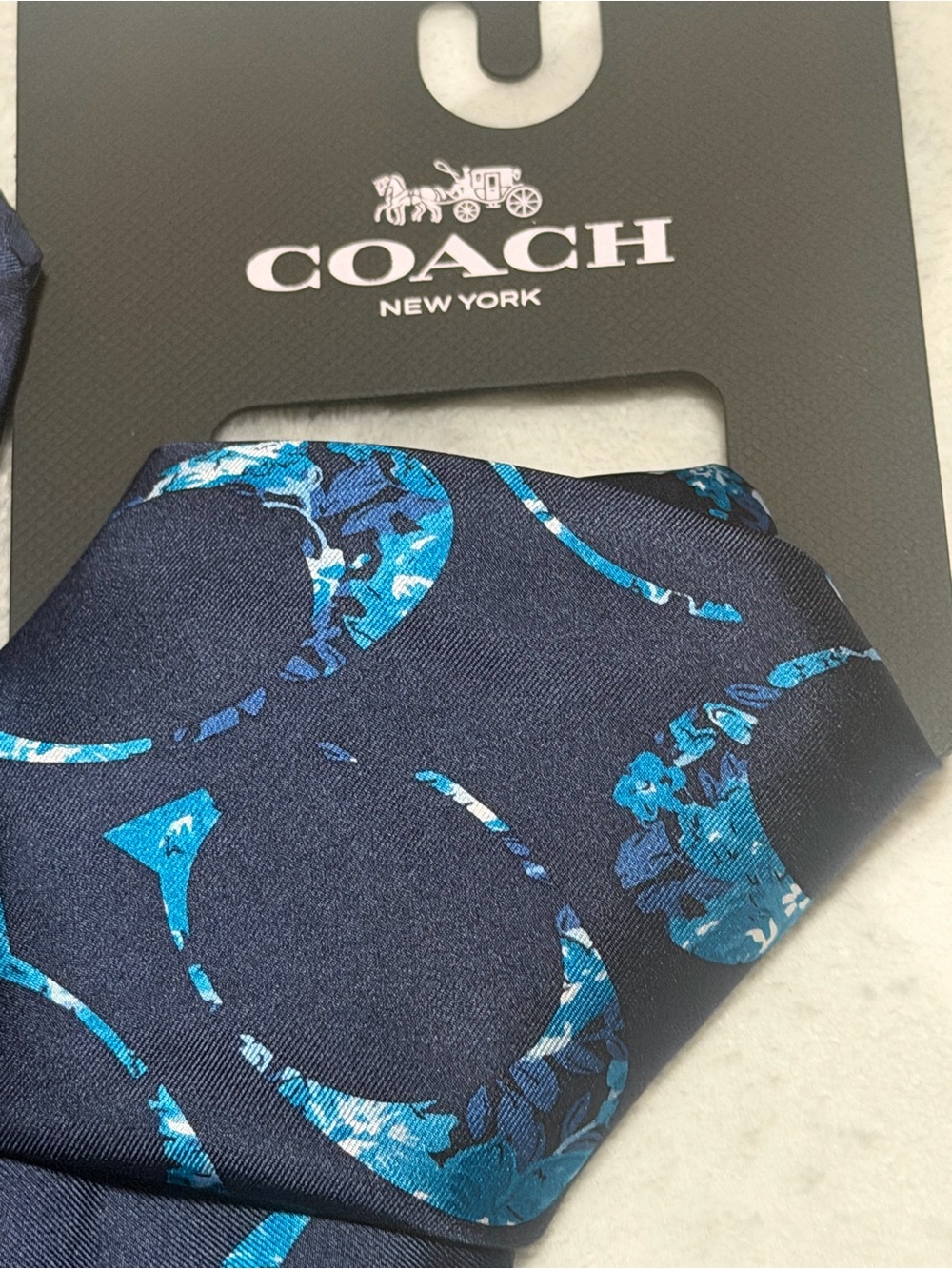 Coach Navy Blue Floral Pattern Scarf